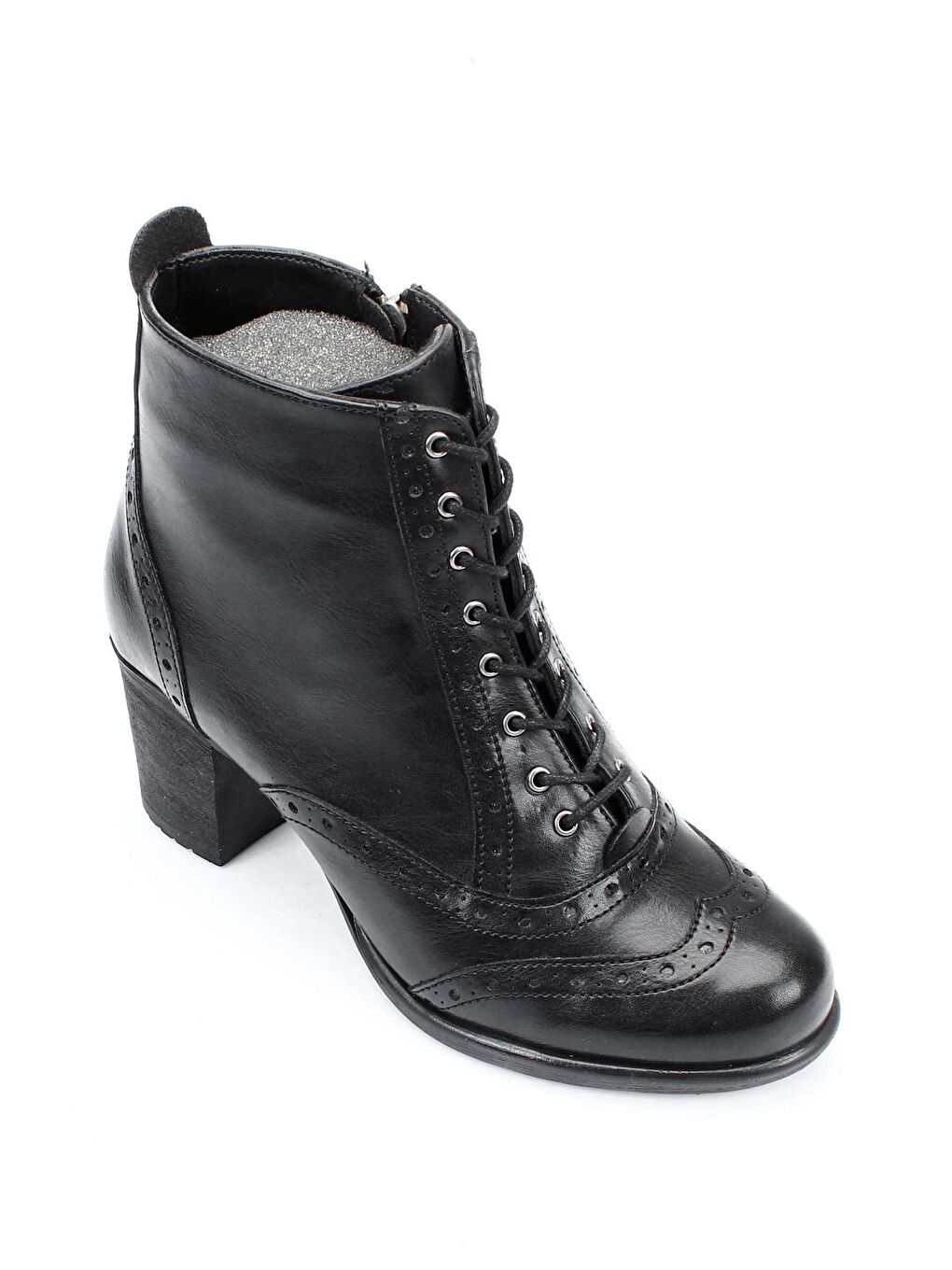 Siyah Yuvarlak Burun Kauçuk Taban Topuklu Fermuarlı Bağcıklı Kadın Günlük Bot 10435-4