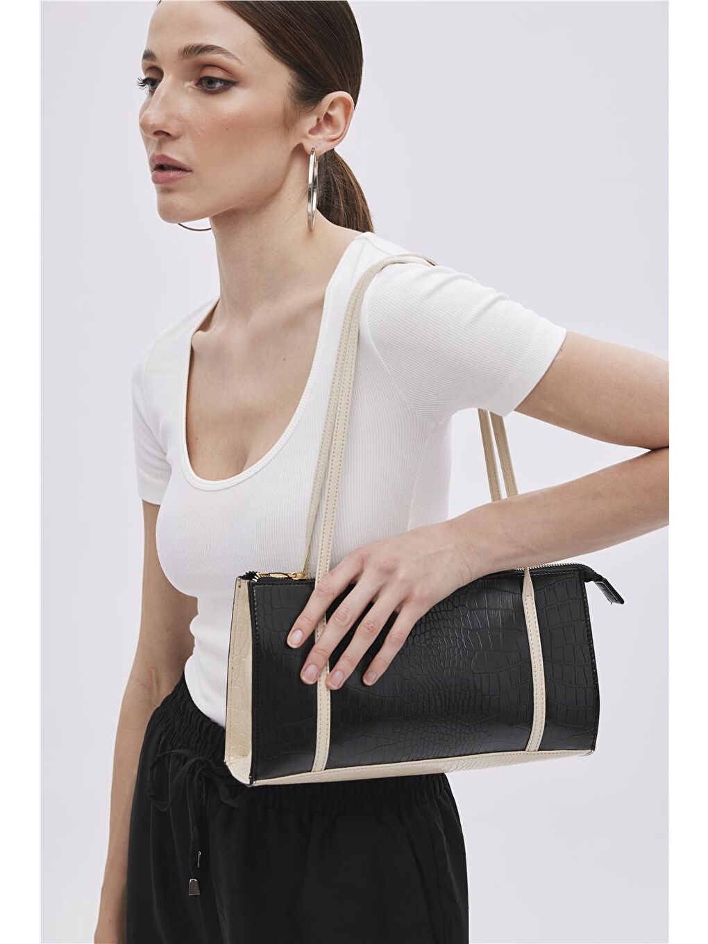 Ekru Fitilli Kısa Kollu Bluz-1