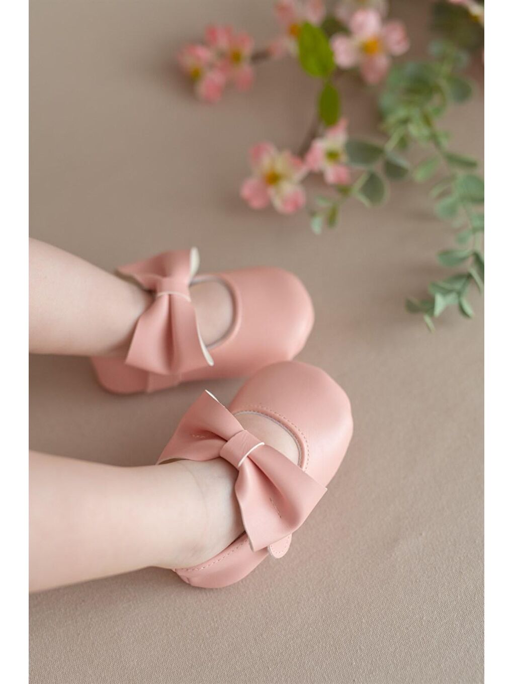 Pembe Kız Bebek Suni Deri Fiyonklu Babet Patik