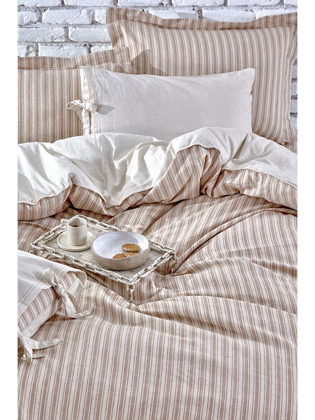 Turuncu Ala Çift Kişilik Nevresim Takımı %100 Organik Pamuk Keten Terra 200x220 Cm-1