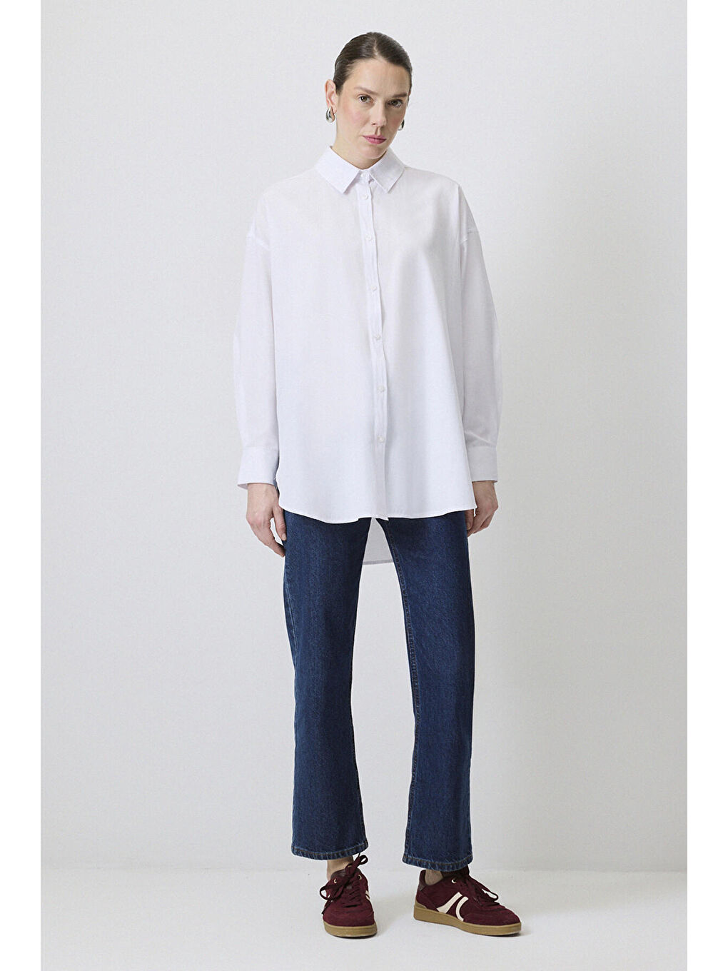 Beyaz Relax Fit Poplin Gömlek