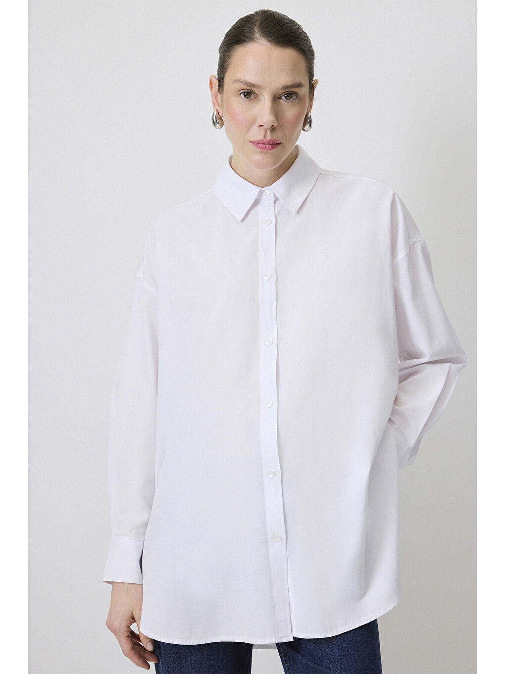 Beyaz Relax Fit Poplin Gömlek-1