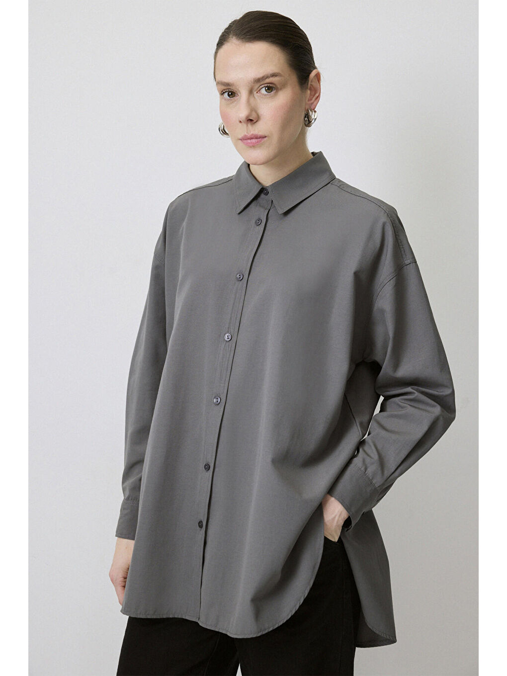 Touche Prive Antrasit Relax Fit Poplin Gömlek