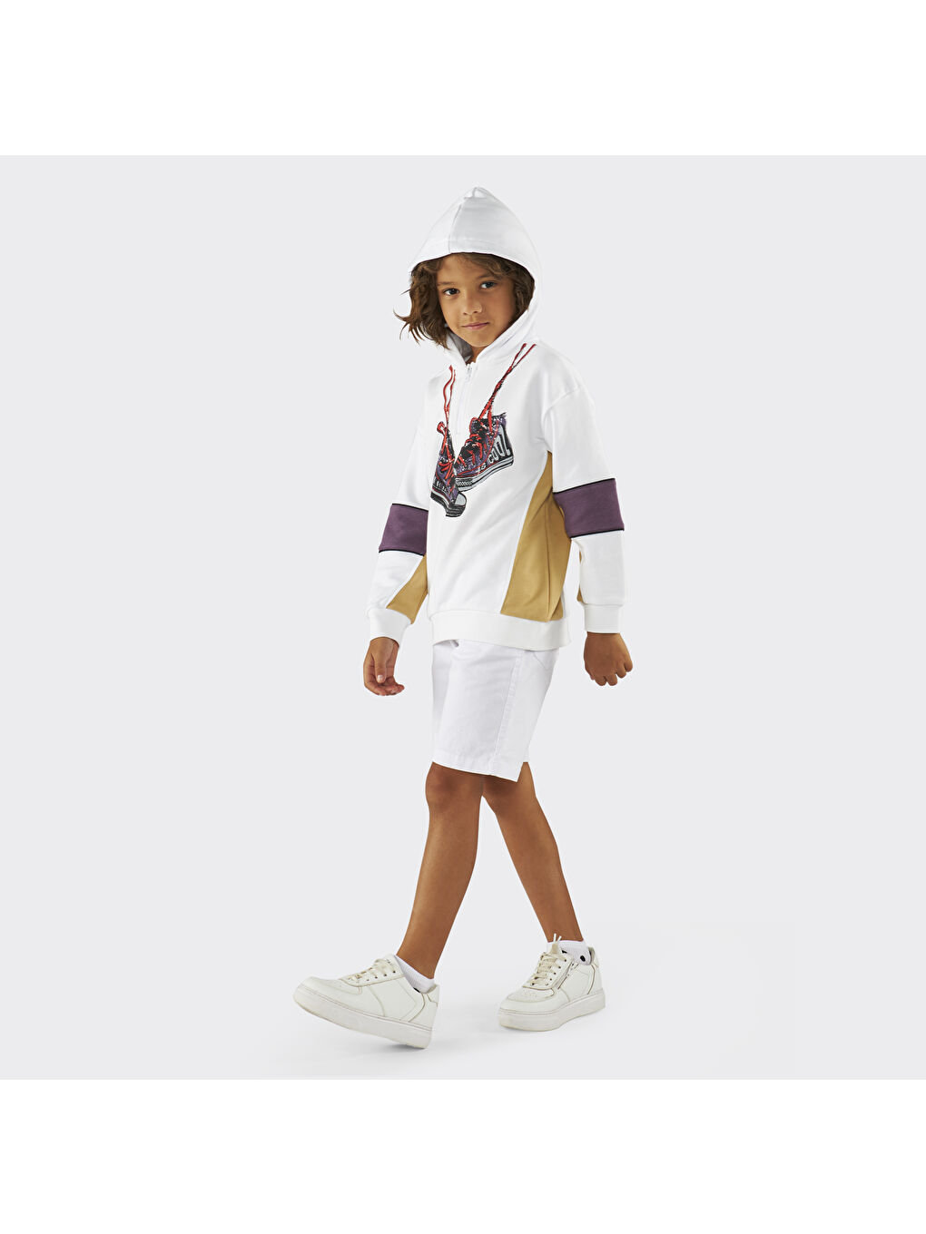 Beyaz Erkek Çocuk Kapüşonlu Sweatshirt-4