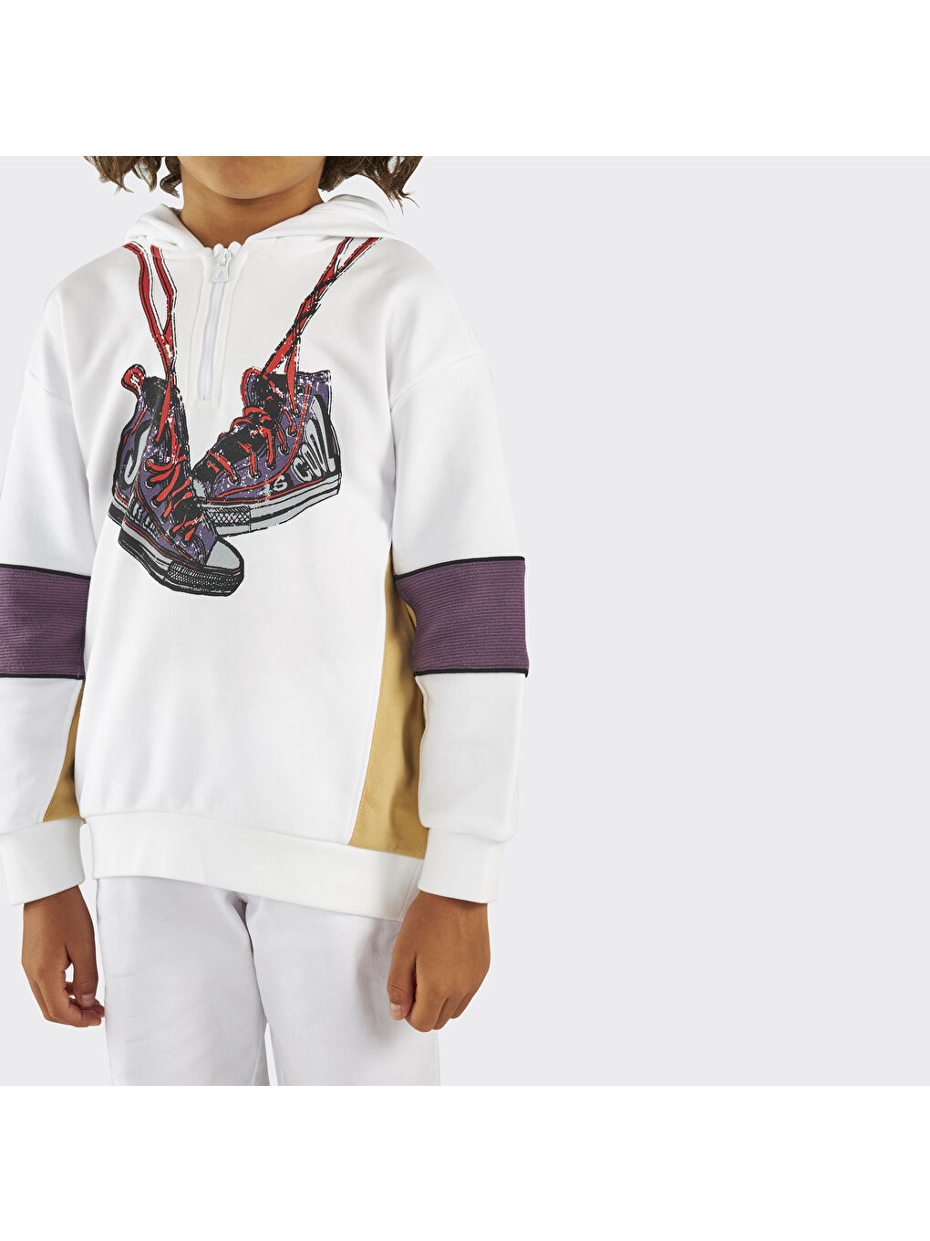 Beyaz Erkek Çocuk Kapüşonlu Sweatshirt-8