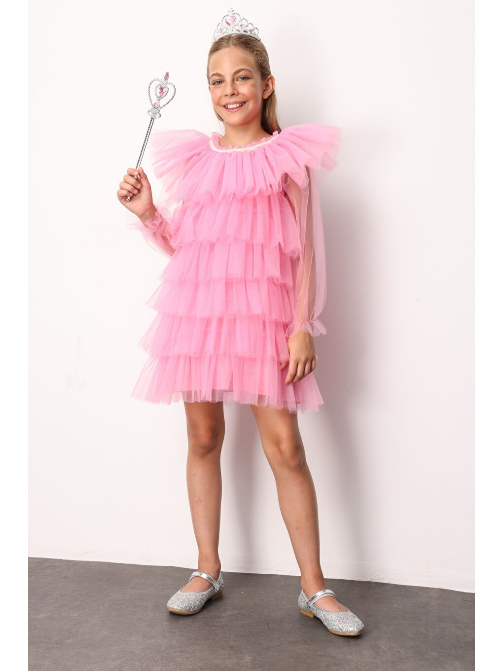 Yeşil Mint Kat Kat Kız Çocuk Tül Elbise - Laura-1