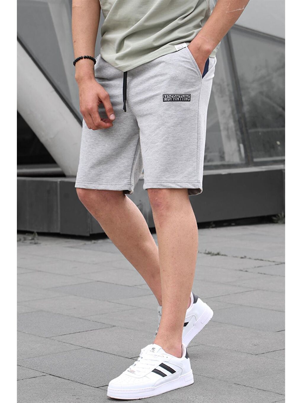 Gri Baskılı Erkek Kapri Şort 5487