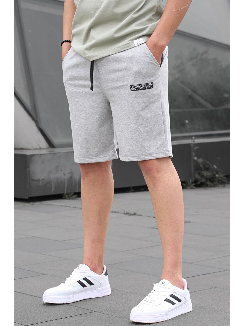 Gri Baskılı Erkek Kapri Şort 5487-1