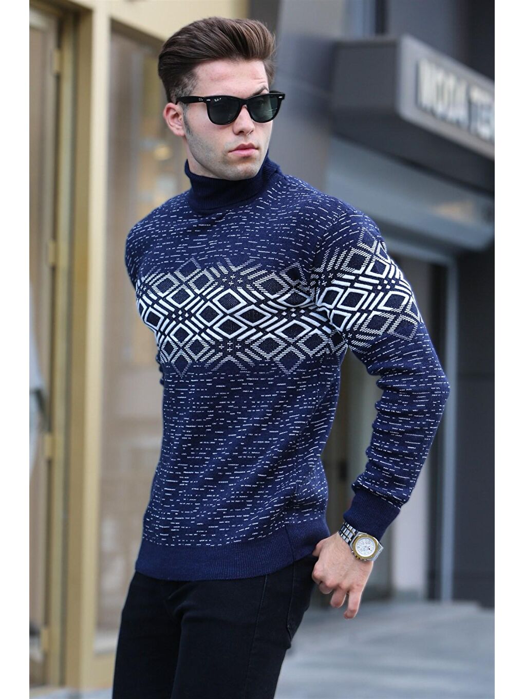 Lacivert Balıkçı Yaka Triko Kazak 5970