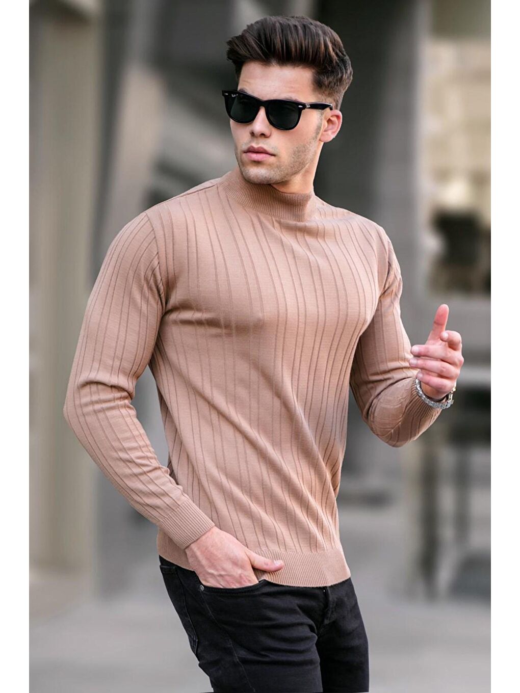 Bej Yarım Balıkçı Yaka Triko Kazak 5786