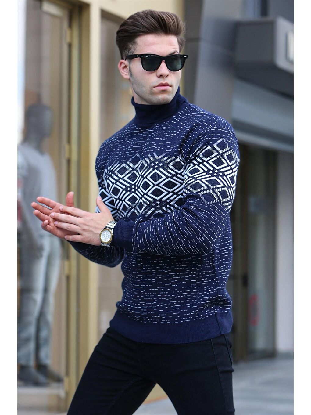 Lacivert Balıkçı Yaka Triko Kazak 5970-1