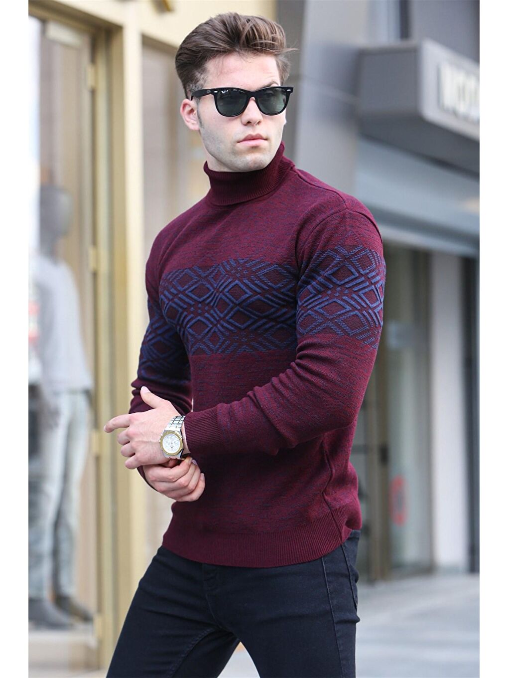 Bordo Balıkçı Yaka Triko Kazak 5970