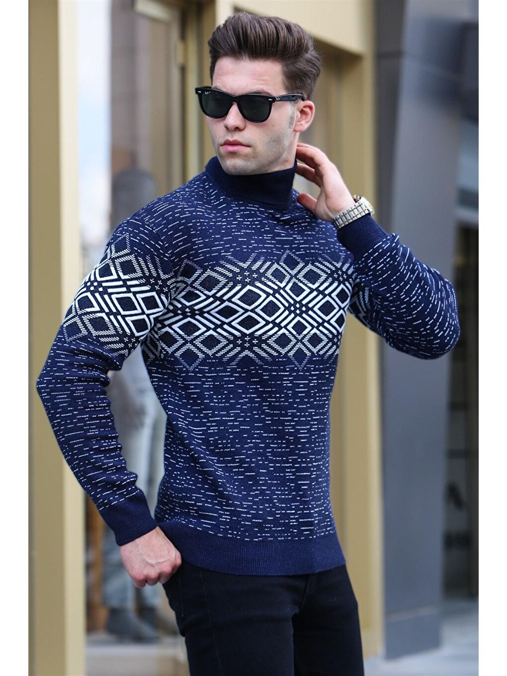 Lacivert Balıkçı Yaka Triko Kazak 5970-2