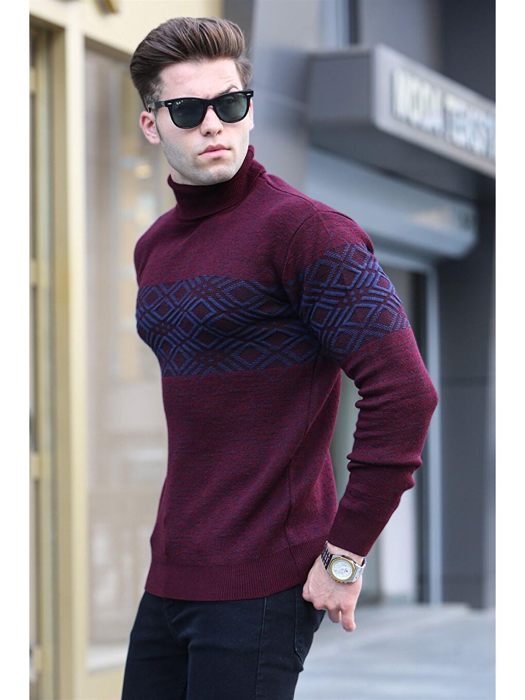 Bordo Balıkçı Yaka Triko Kazak 5970-1