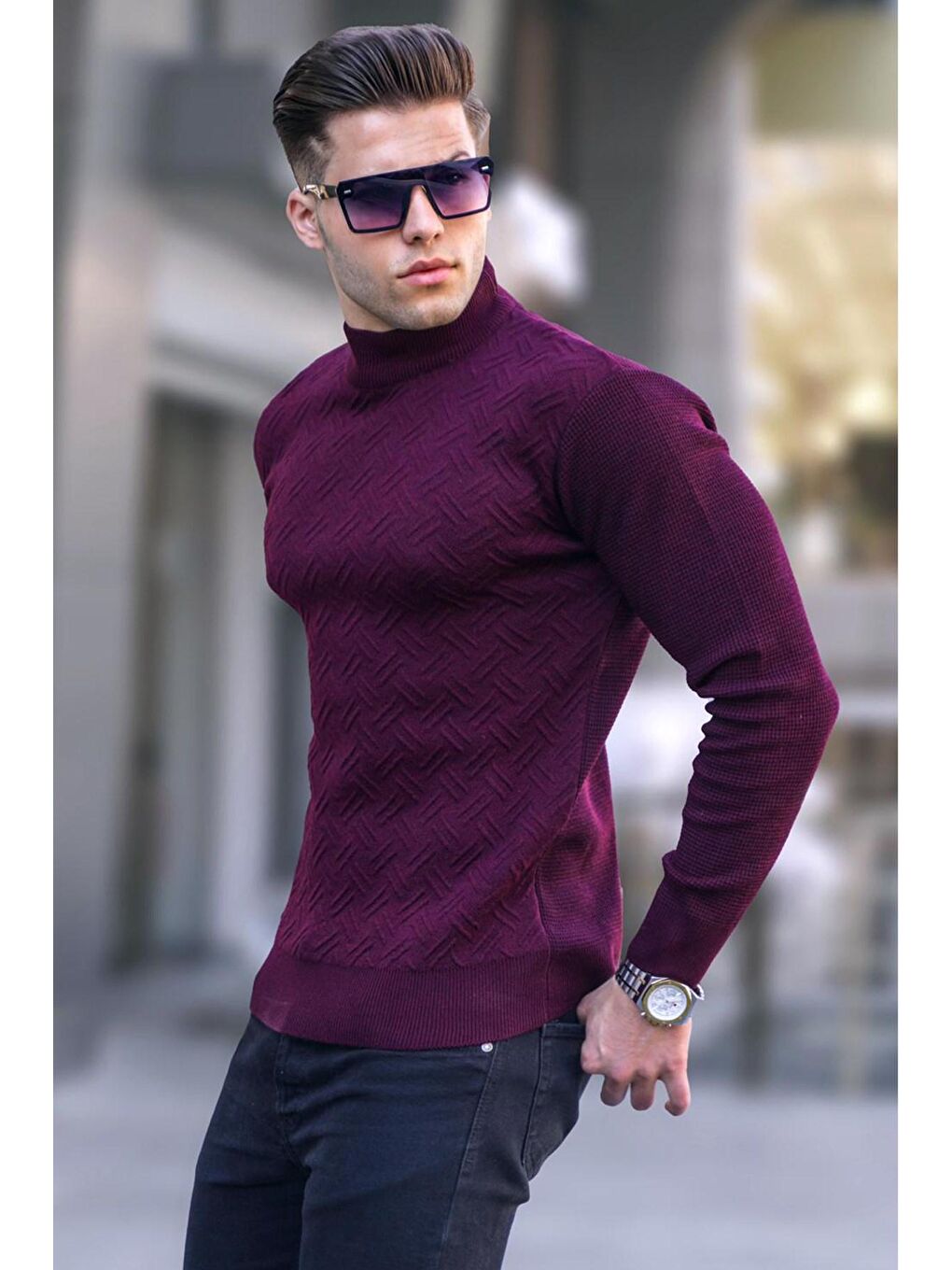 Bordo Yarım Balıkçı Yaka Triko Kazak 5969