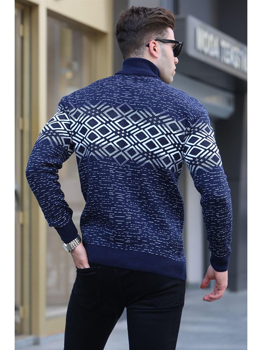 Lacivert Balıkçı Yaka Triko Kazak 5970-3