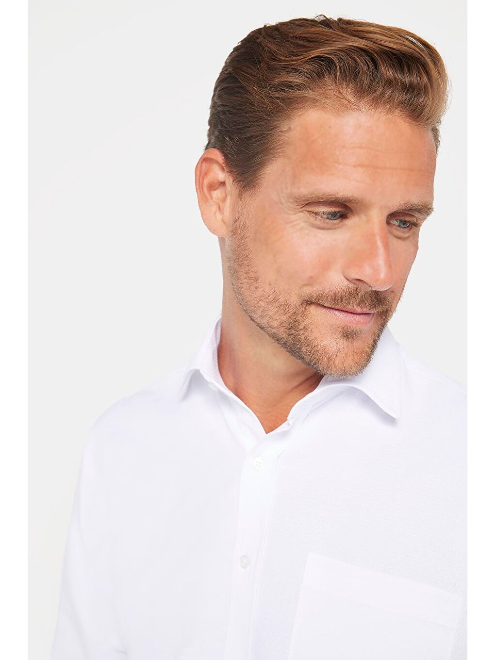 Erkek Regular Fit Klasik Kesim Armürlü Kravatlık Yaka Desenli Beyaz Gömlek-2