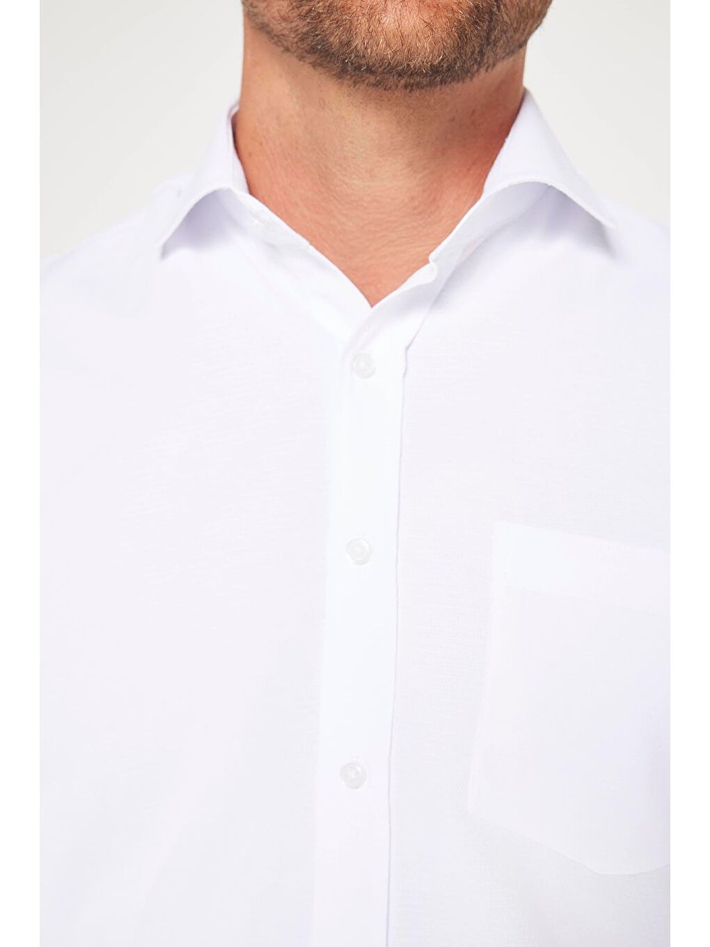 Erkek Regular Fit Klasik Kesim Armürlü Kravatlık Yaka Desenli Beyaz Gömlek-3