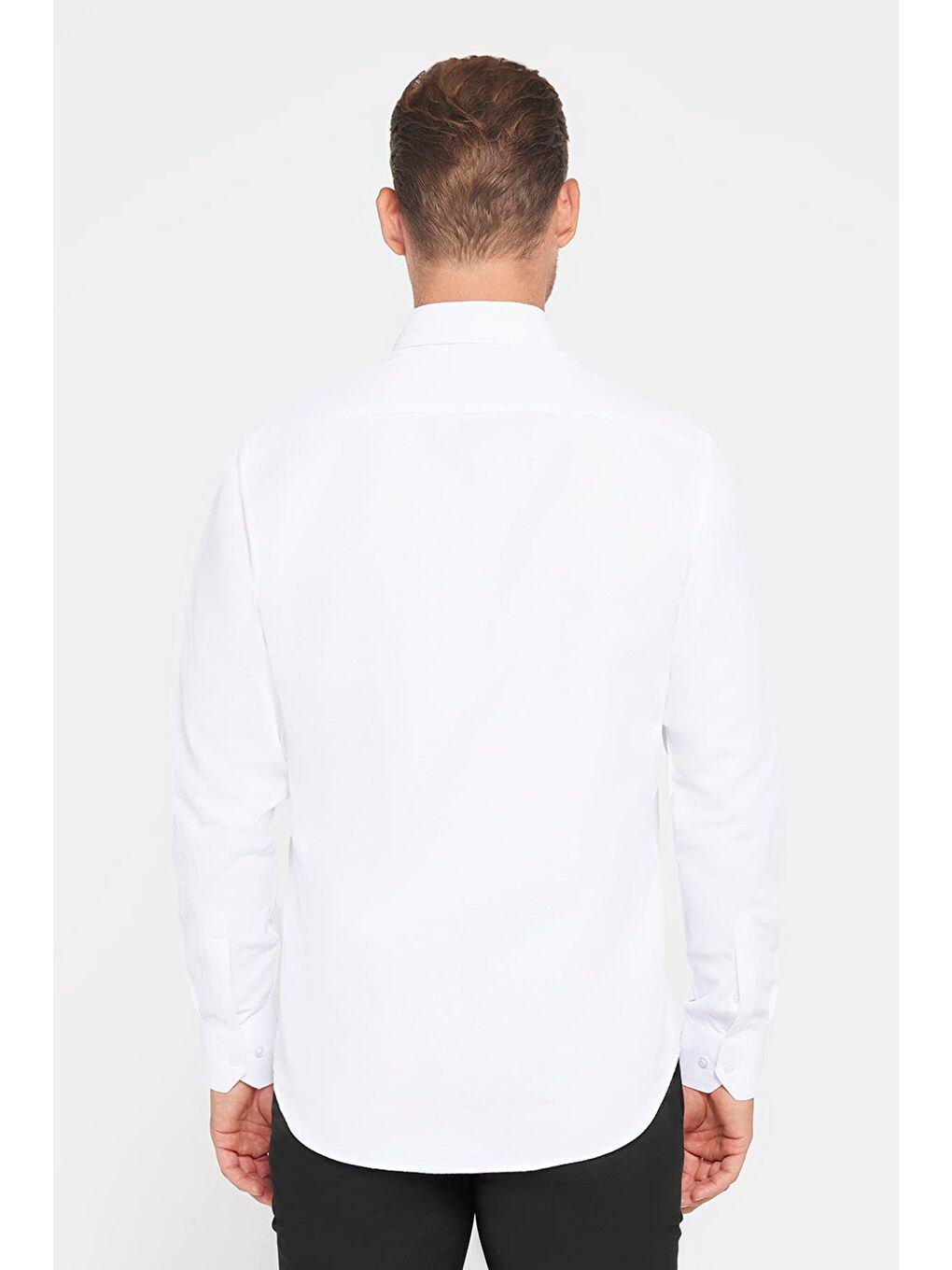 Erkek Regular Fit Klasik Kesim Armürlü Kravatlık Yaka Desenli Beyaz Gömlek-4