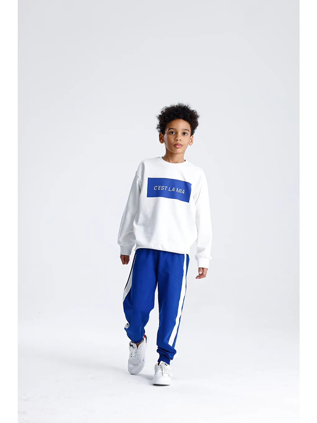 Mavi Baskılı Tek Çizgili Eşofman Takım