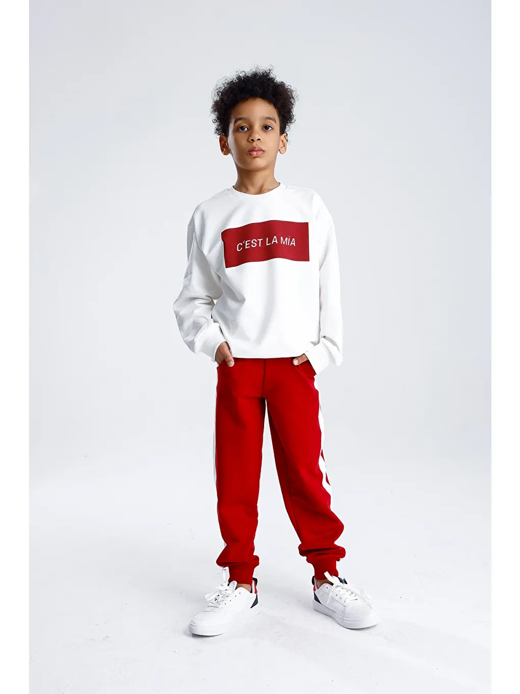 Kırmızı Baskılı Tek Çizgili Eşofman Takım-3