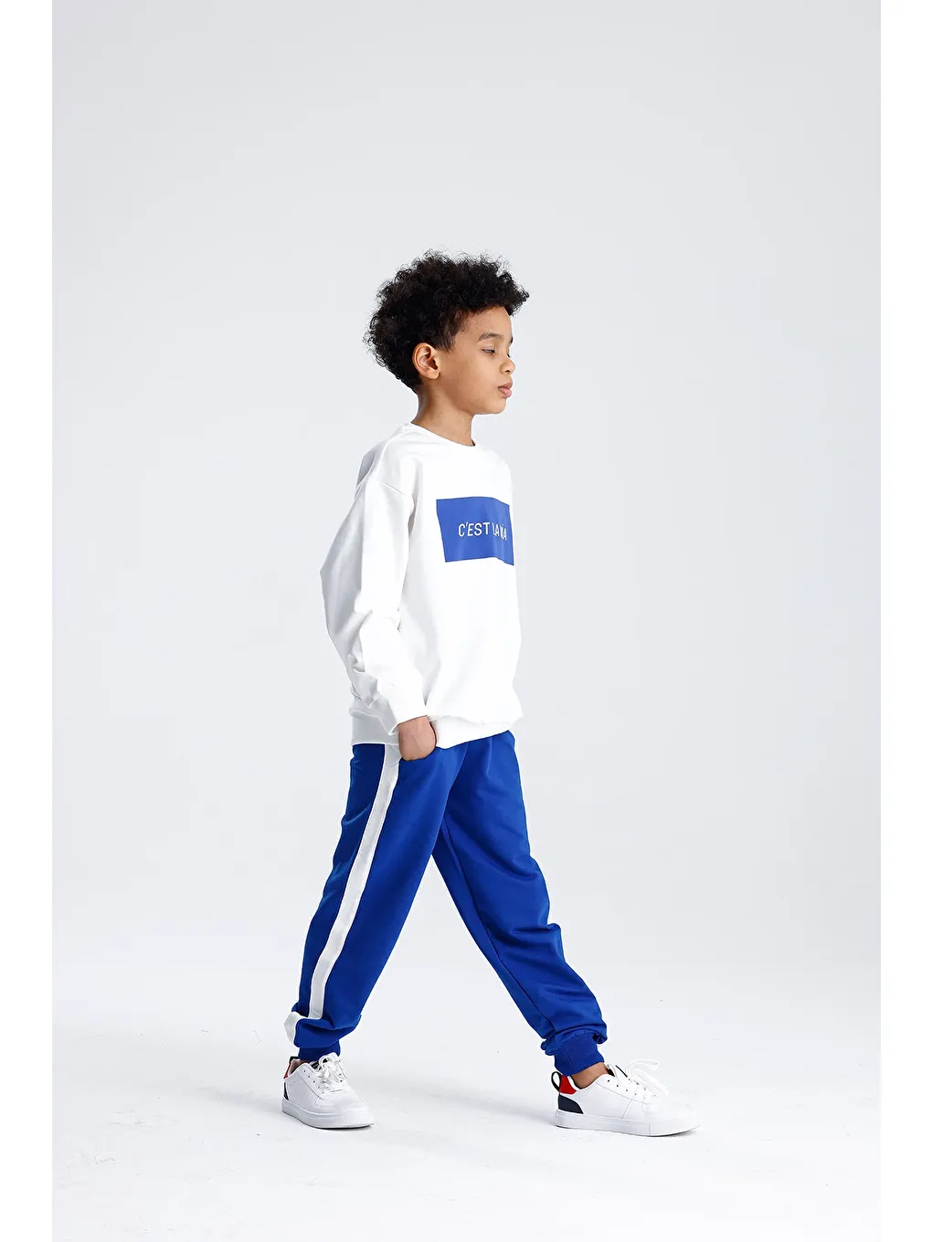 Mavi Baskılı Tek Çizgili Eşofman Takım-1