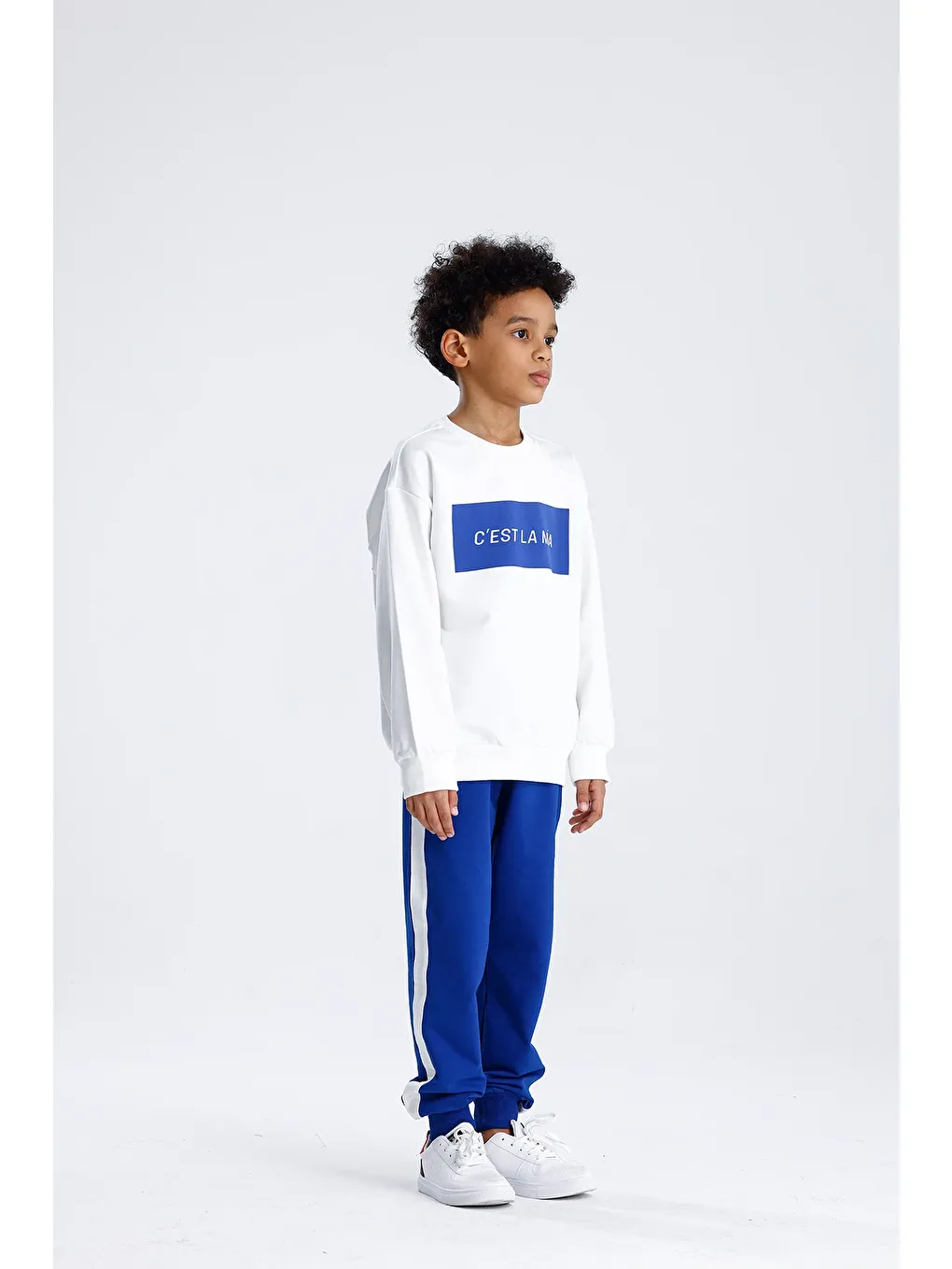 Mavi Baskılı Tek Çizgili Eşofman Takım-3