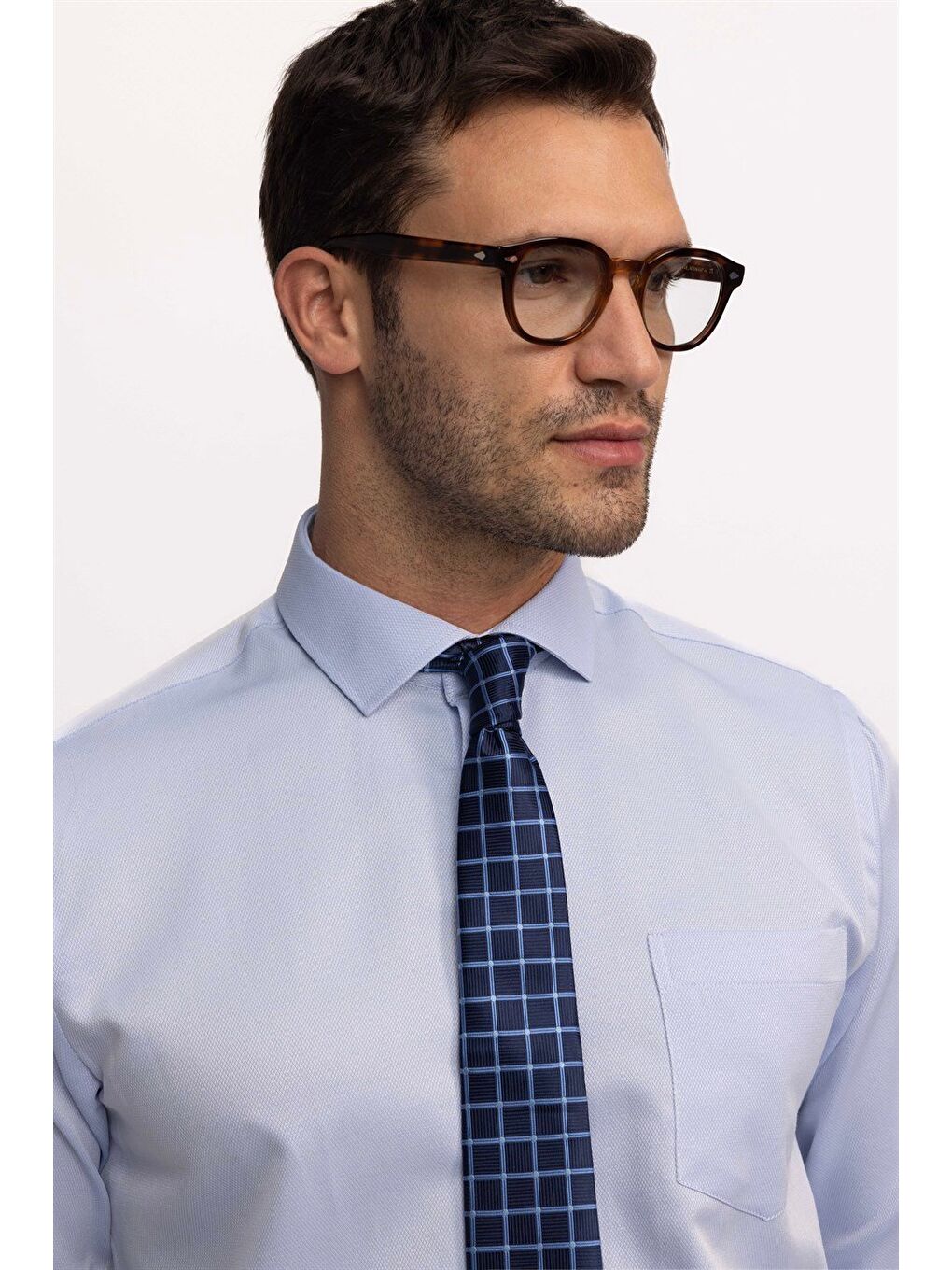 Erkek Regular Fit Klasik Kesim %100 Pamuk Armürlü Premium Mavi Gömlek