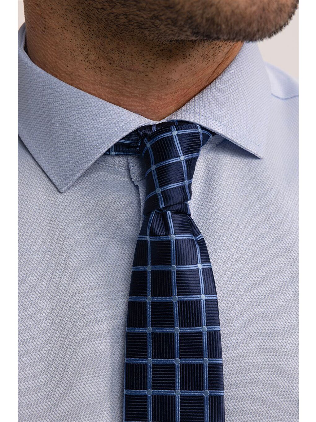 Erkek Regular Fit Klasik Kesim %100 Pamuk Armürlü Premium Mavi Gömlek-2