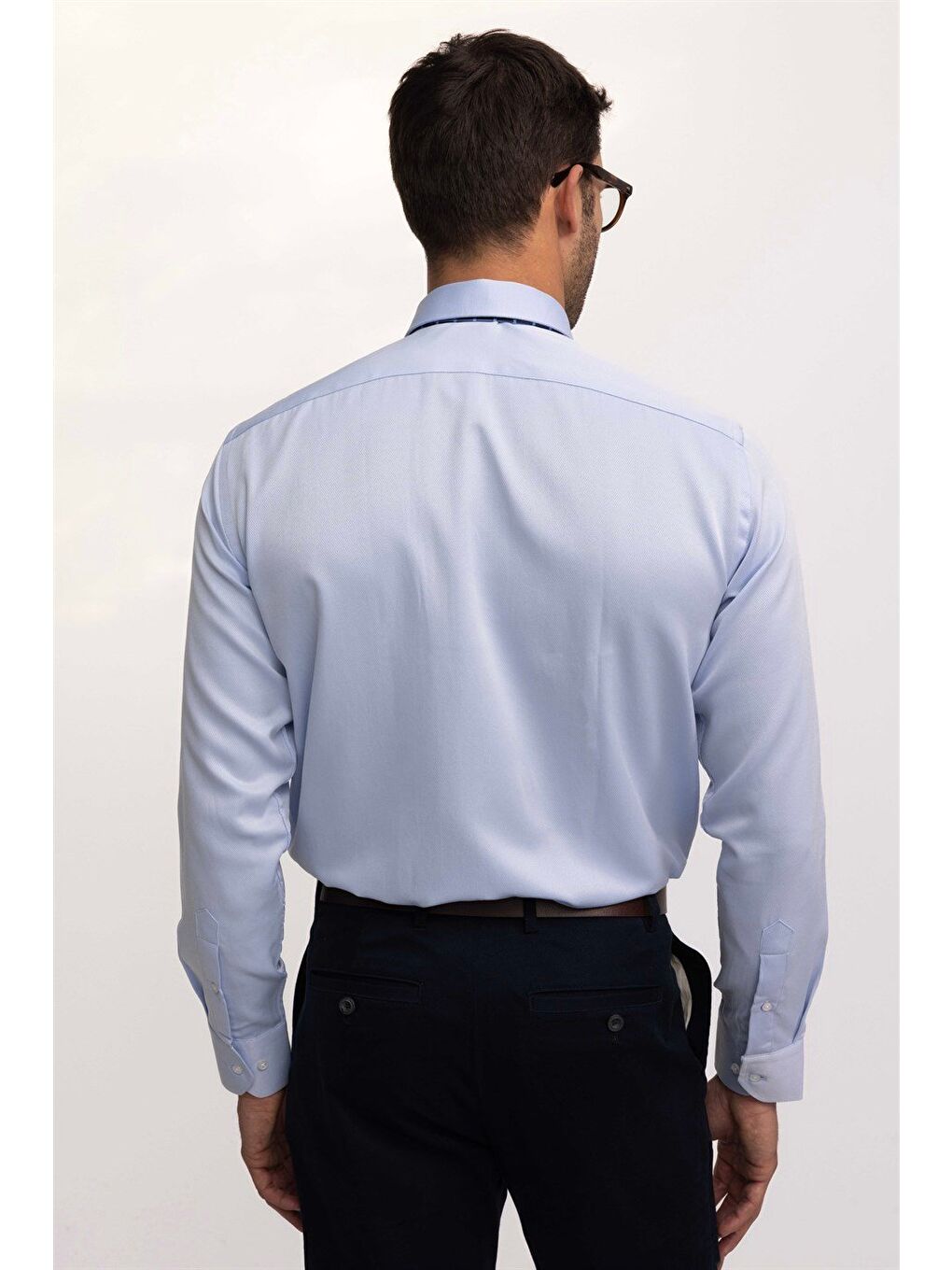 Erkek Regular Fit Klasik Kesim %100 Pamuk Armürlü Premium Mavi Gömlek-3