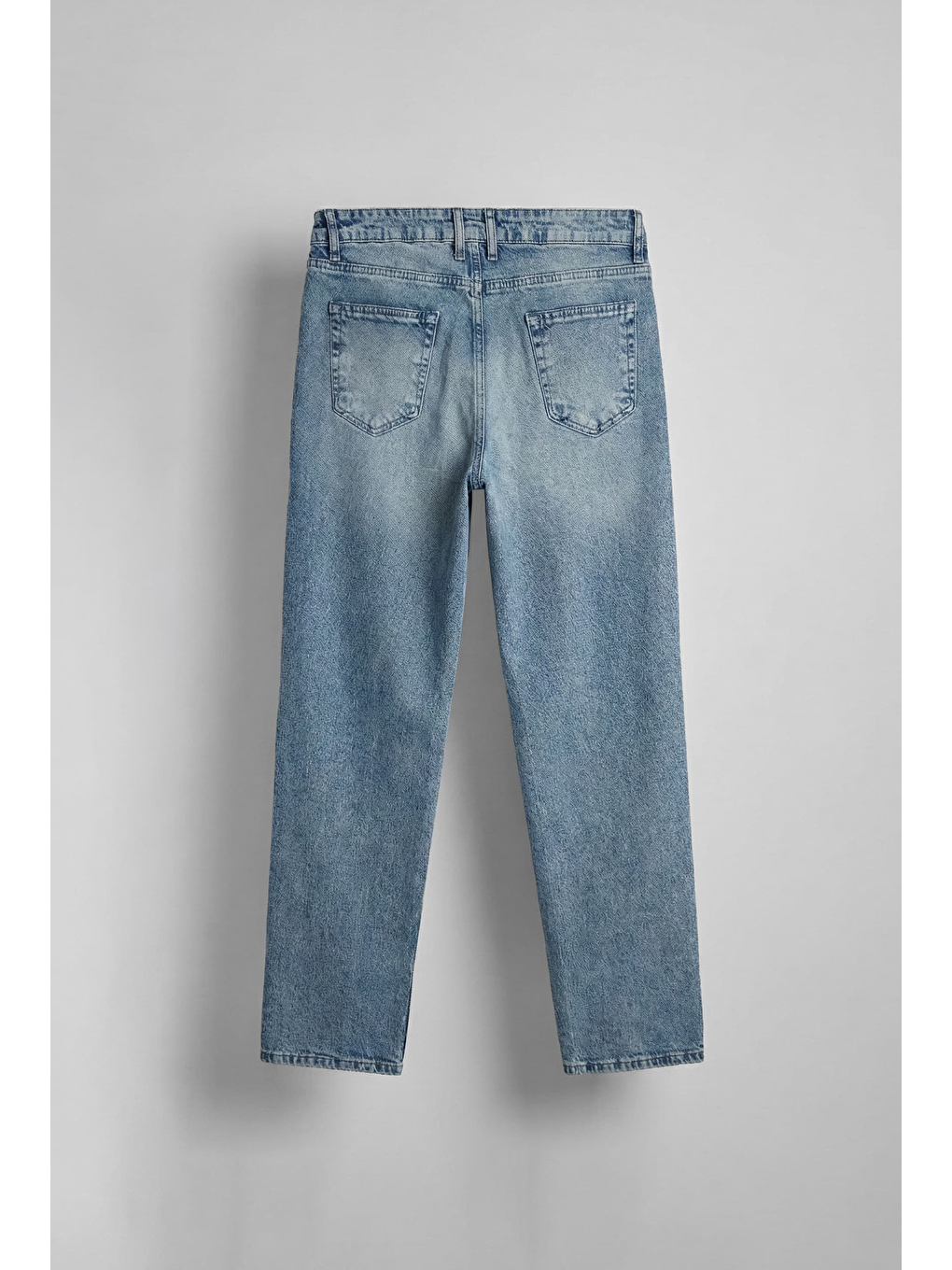 Erkek Slogan İşlemeli Baggy Jean Pantolon Mavi-1