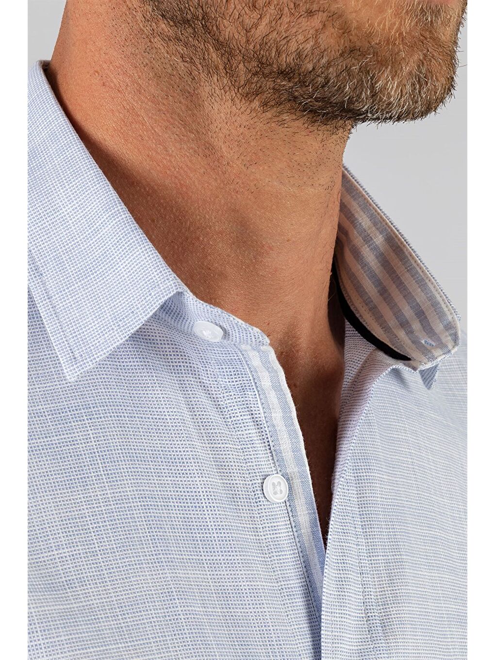 Erkek Regular Fit Klasik Kesim %100 Pamuk Keten Doku Cepli Mavi Gömlek-2