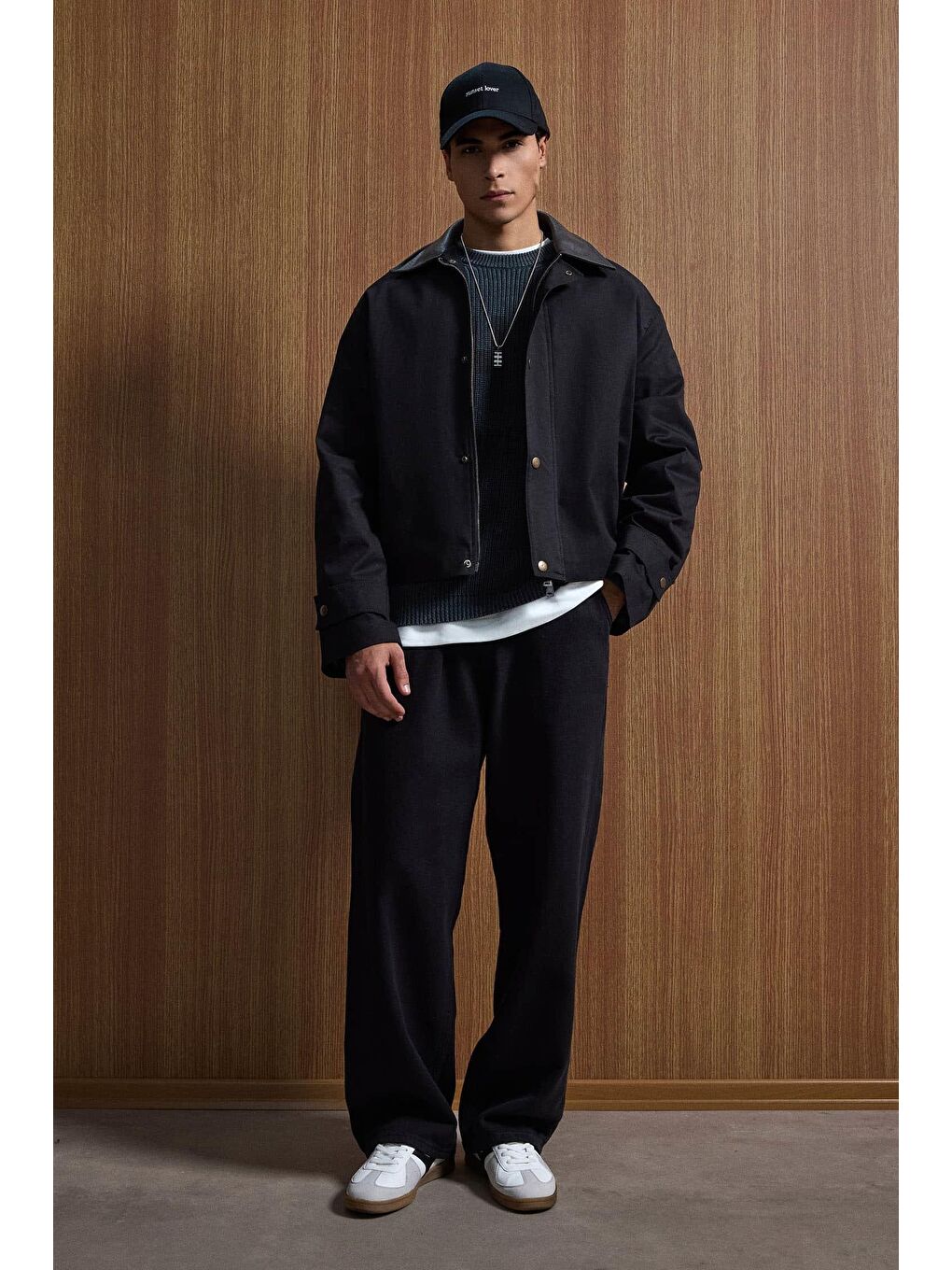 Erkek Relax Fit Kontrast Yaka Ceket Siyah-3