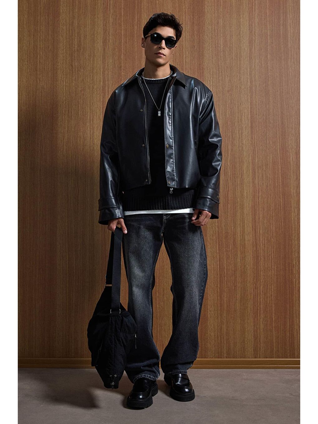 Erkek Boxy Fit Geniş Kesim Premium Deri Ceket Siyah-4