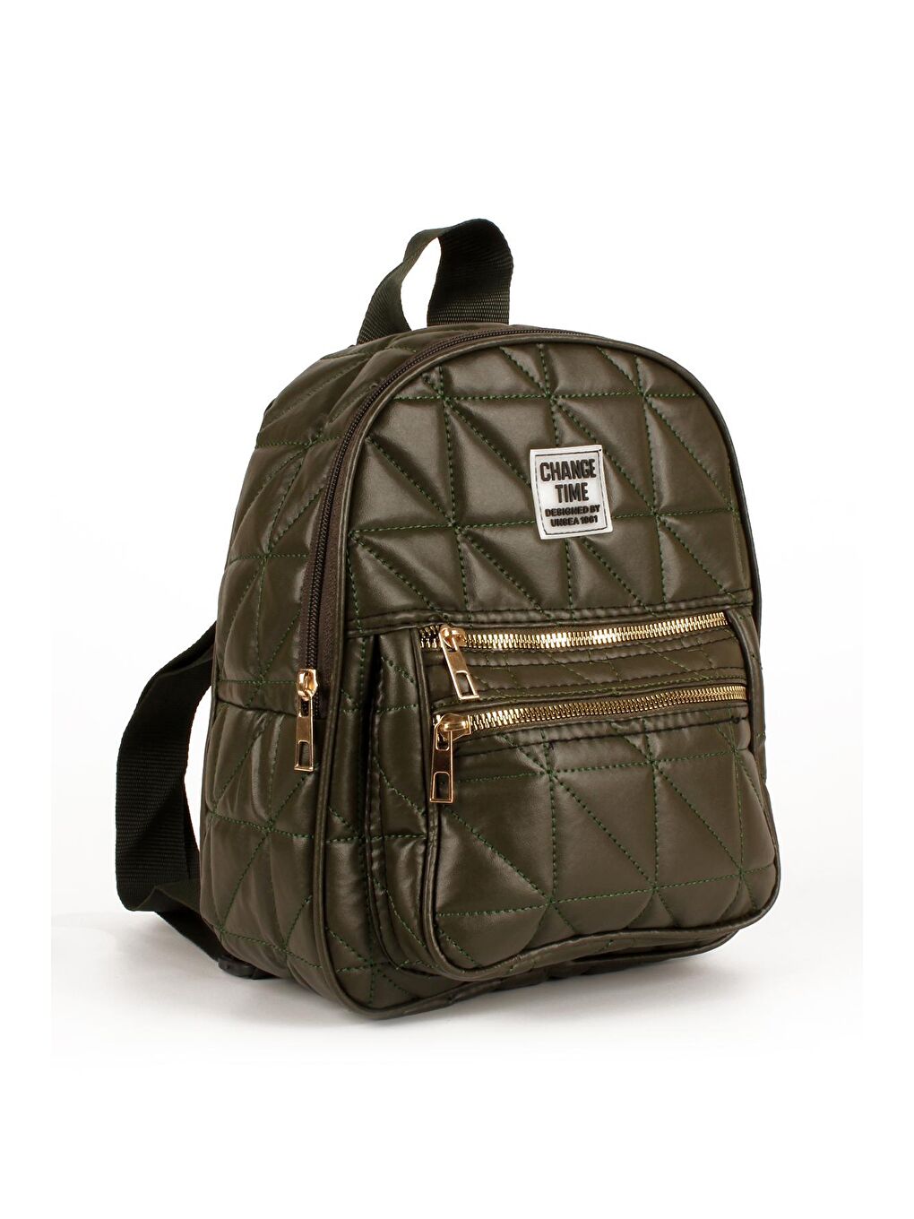 Haki Kadın Kapitoneli Çift Cepli Yazı Detaylı Sırt Çantası (10642)