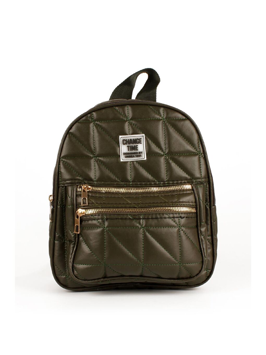 Haki Kadın Kapitoneli Çift Cepli Yazı Detaylı Sırt Çantası (10642)-2