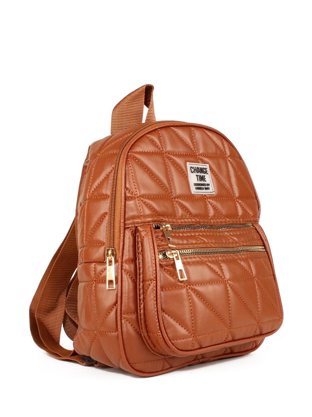 Kahverengi Kadın Kapitoneli Çift Cepli Yazı Detaylı Sırt Çantası (10642)