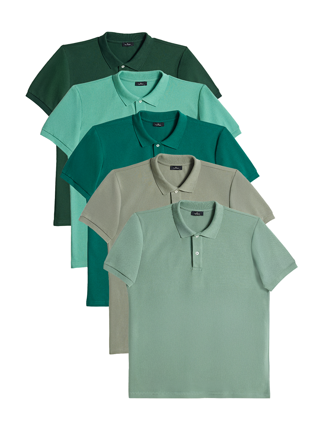 Karışık Erkek 5'li Paket Haki-Su Yeşili-Koyu Yeşil-Yeşil-Çağla Slim Fit Pamuklu Düz Pike Polo Yaka Tişört