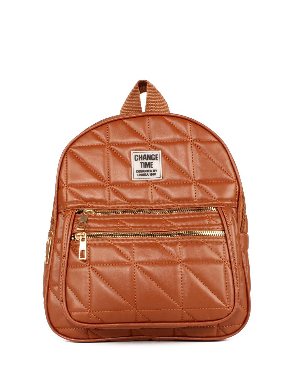 Kahverengi Kadın Kapitoneli Çift Cepli Yazı Detaylı Sırt Çantası (10642)-1