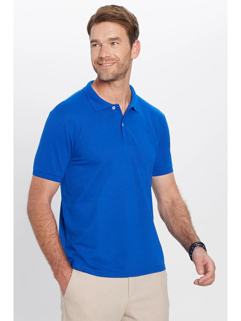 Karışık Erkek 5'Li Paket Siyah-Saks Mavi-Kahverengi-Haki-Gri Slim Fit Pamuklu Düz Pike Polo Yaka Tişört-2