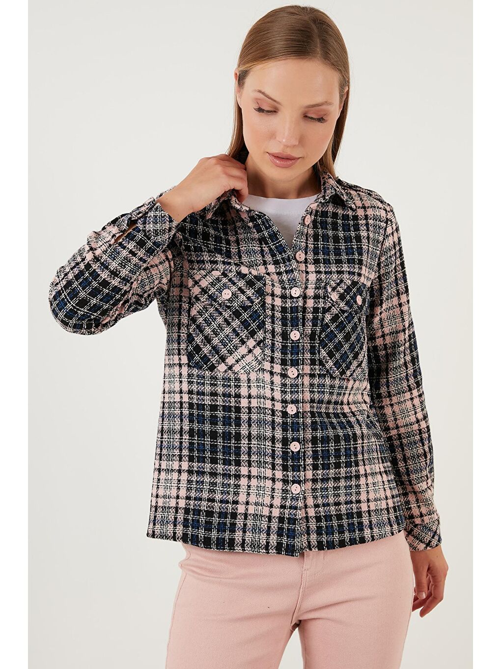 Pembe Dar Kesim Cepli Tüvit Gömlek 6054993-3