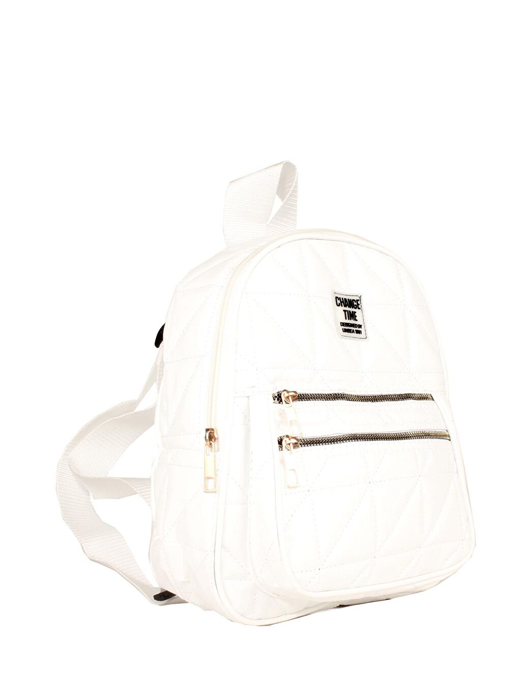 Beyaz Kadın Kapitoneli Çift Cepli Yazı Detaylı Sırt Çantası (10642)
