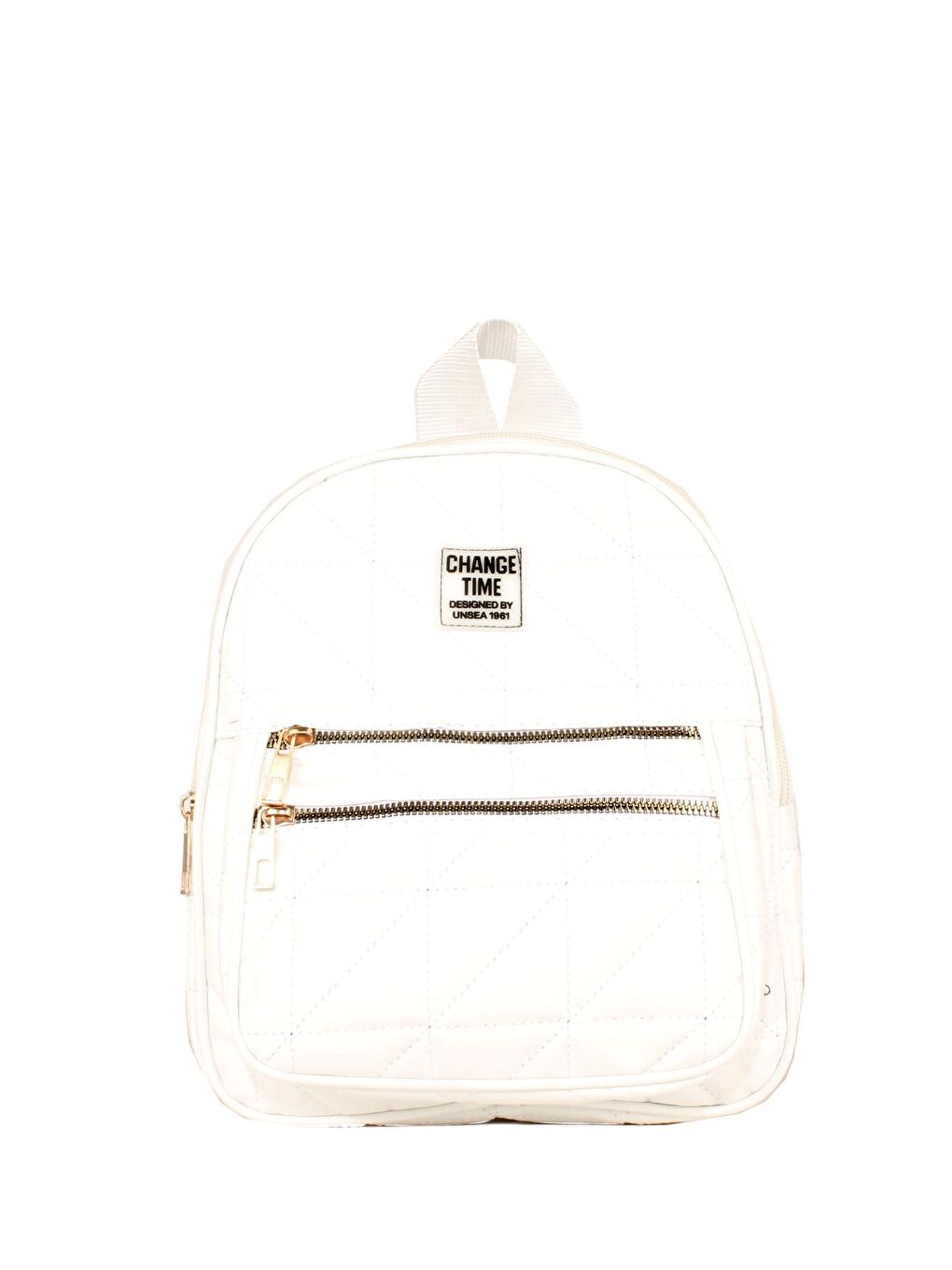 Beyaz Kadın Kapitoneli Çift Cepli Yazı Detaylı Sırt Çantası (10642)-1