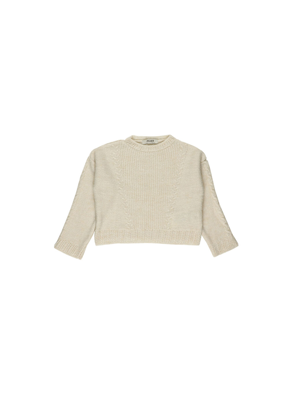 Ekru Kız Çocuk Örgü Detaylı Uzun Kollu Triko Kazak-4