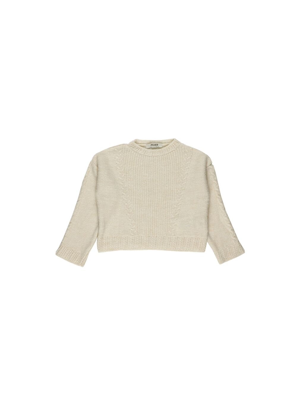 Ekru Kız Çocuk Örgü Detaylı Uzun Kollu Triko Kazak-6