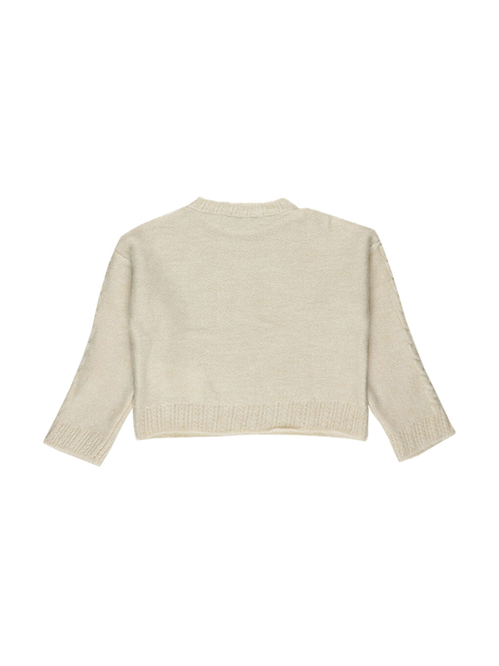 Ekru Kız Çocuk Örgü Detaylı Uzun Kollu Triko Kazak-8