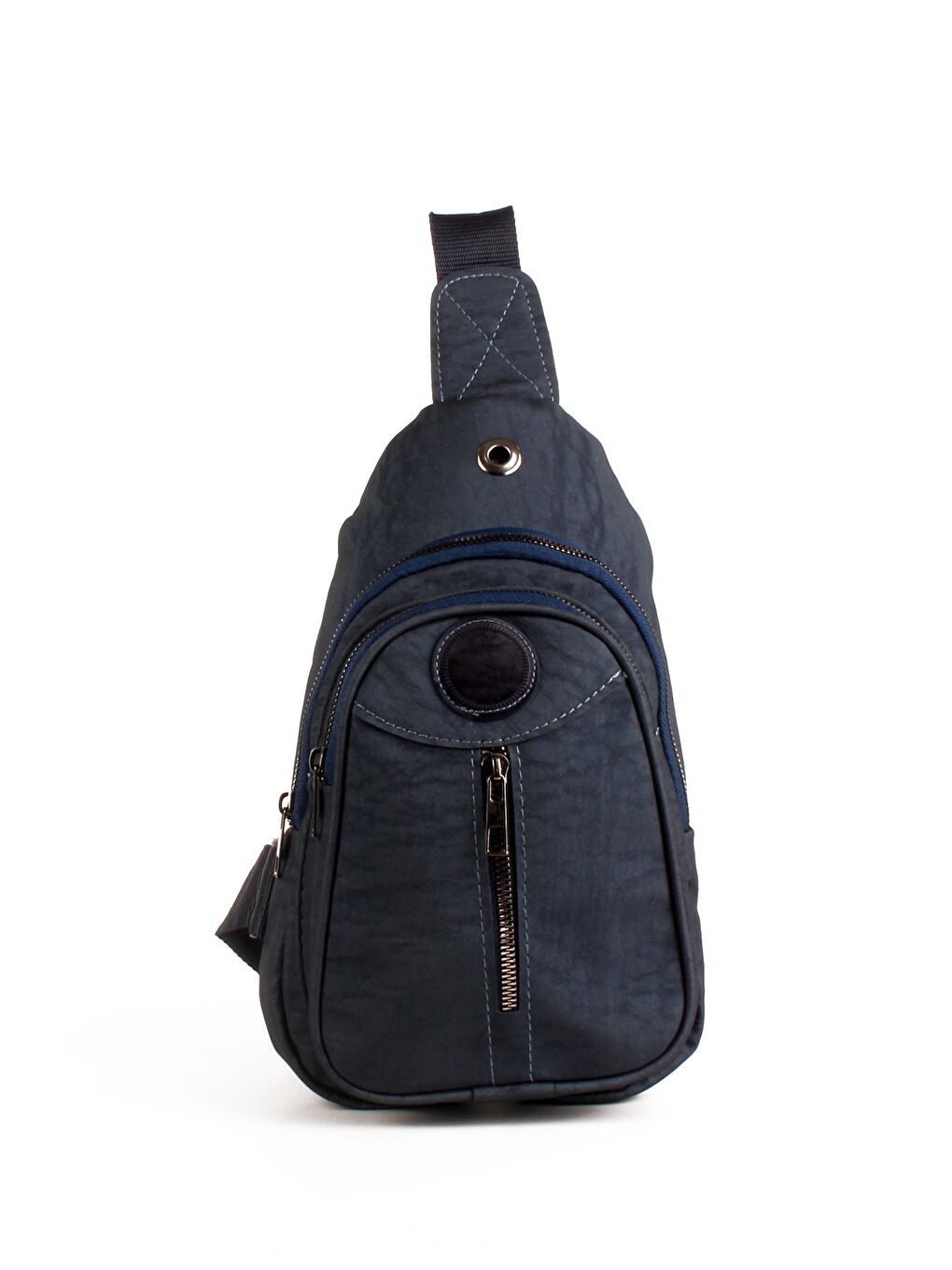 Lacivert Kadın Kirınkıl Kumaş Üç Bölmeli Yazı Detaylı Sırt ve Göğüs Çantası (20626)-1