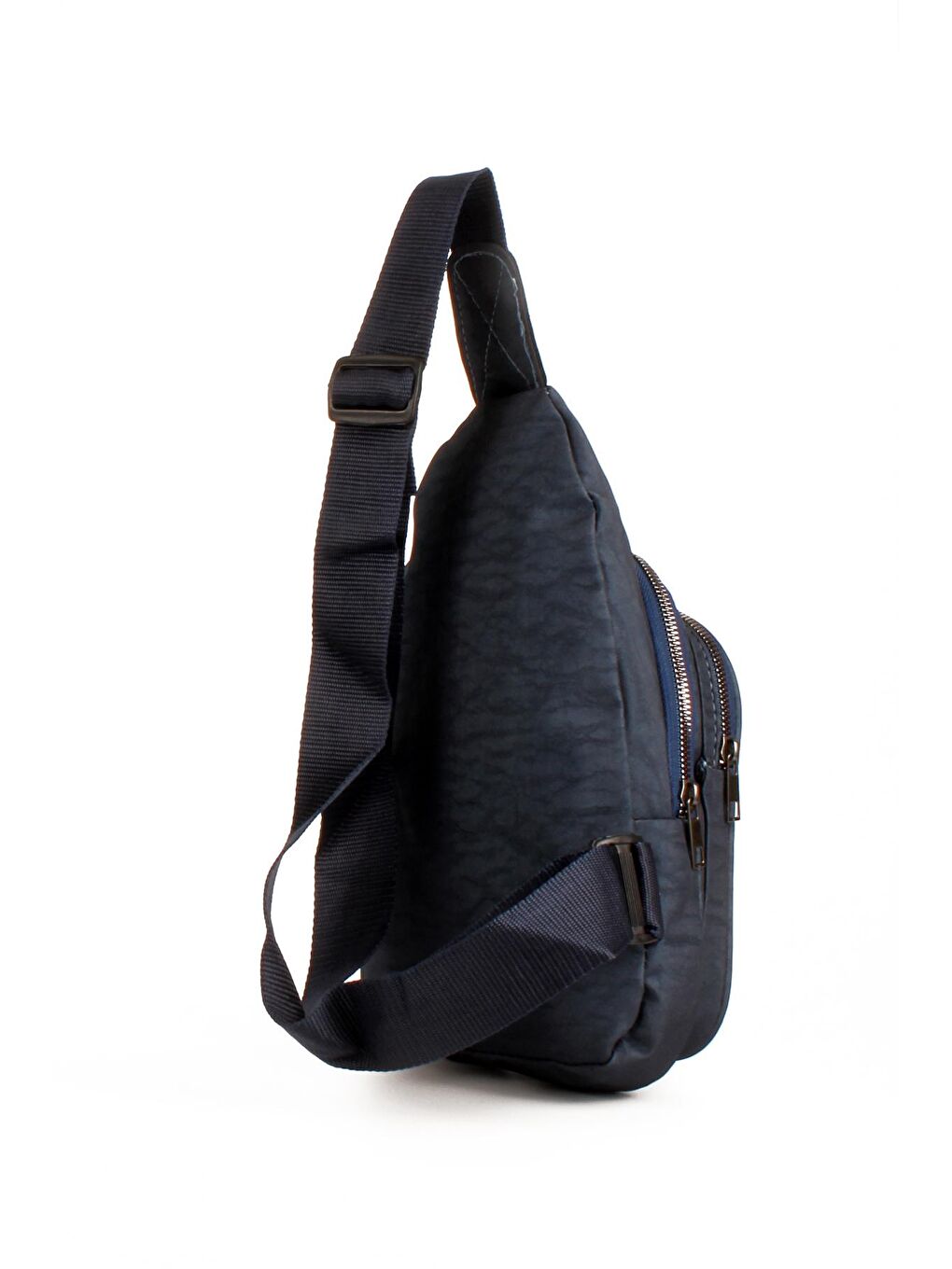 Lacivert Kadın Kirınkıl Kumaş Üç Bölmeli Yazı Detaylı Sırt ve Göğüs Çantası (20626)-2