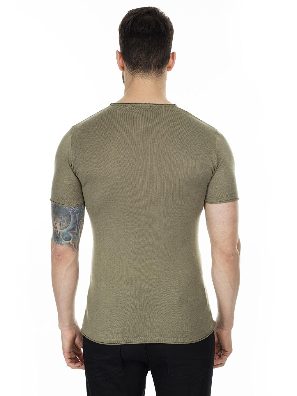 Haki Kısa Kol Bisiklet Yaka Triko T Shirt ABK60004LNS-1