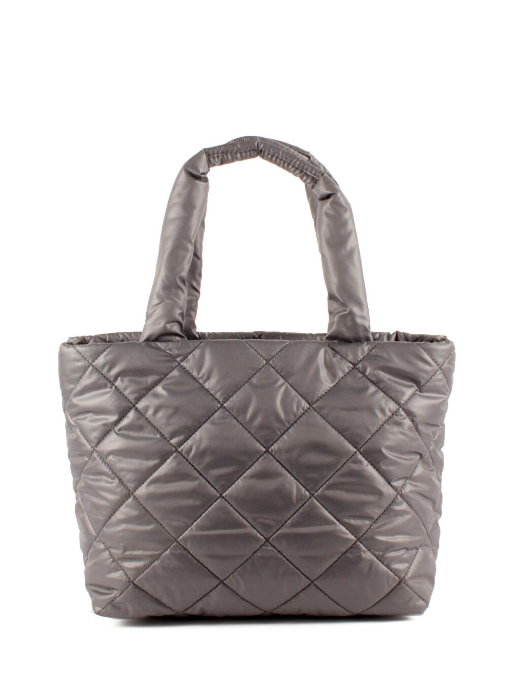 Gri Kadın Kapitoneli Paraşüt Kumaş Çapraz Askılı Şişme Puf El ve Omuz Çantası (10757)-1